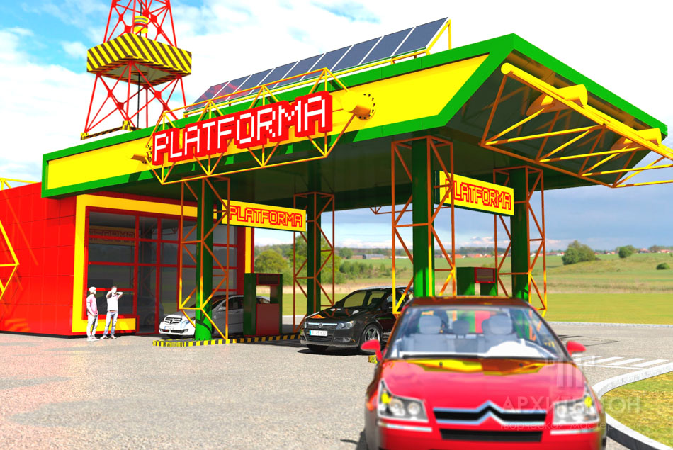 Production of visualization Gas station with a shop and a cafe