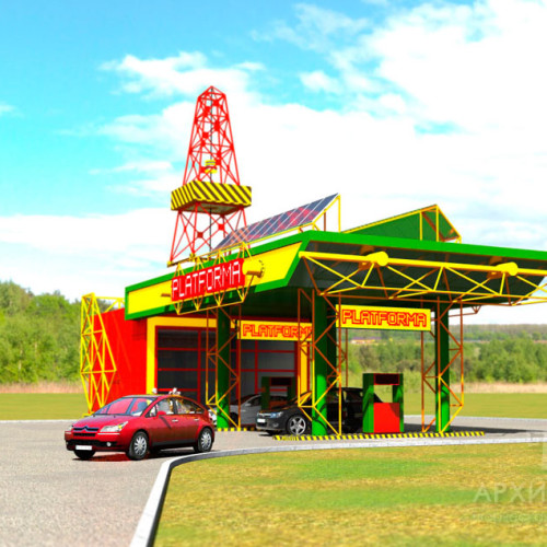 Architectural visualization of the project of the complex of filling stations