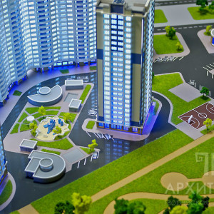 Architectural Model of residential complex with illumination