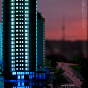макет жилого комплекса с подсветкой