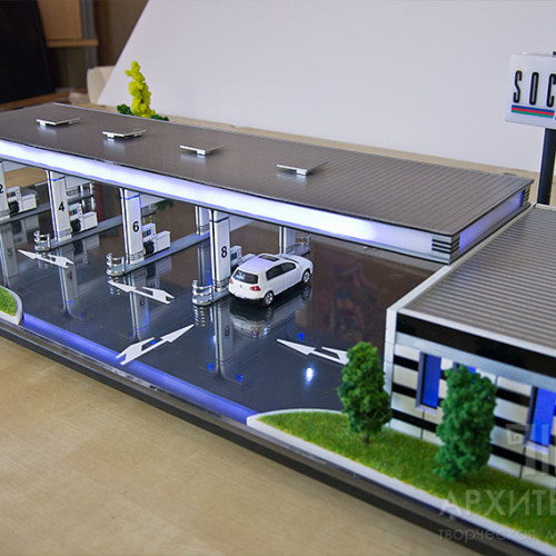 Architectural Model of gas station with illumination