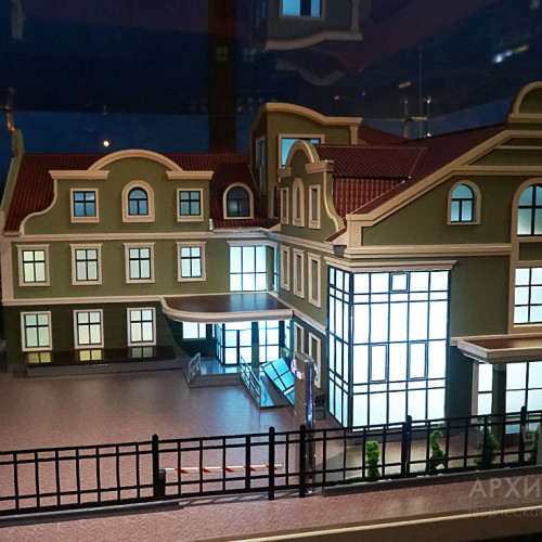 Architectural model of the clinic building with illumination