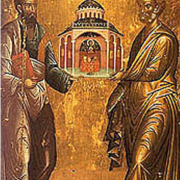 Icon of the saints Peter and Paul with a church model