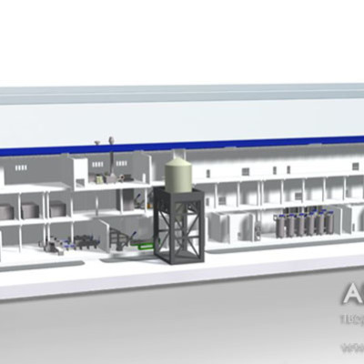 model of factory with color LED illumination