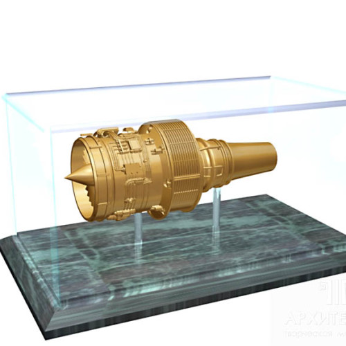 Visualization of model project of turbojet engine, for reconciliation, 3D graphics